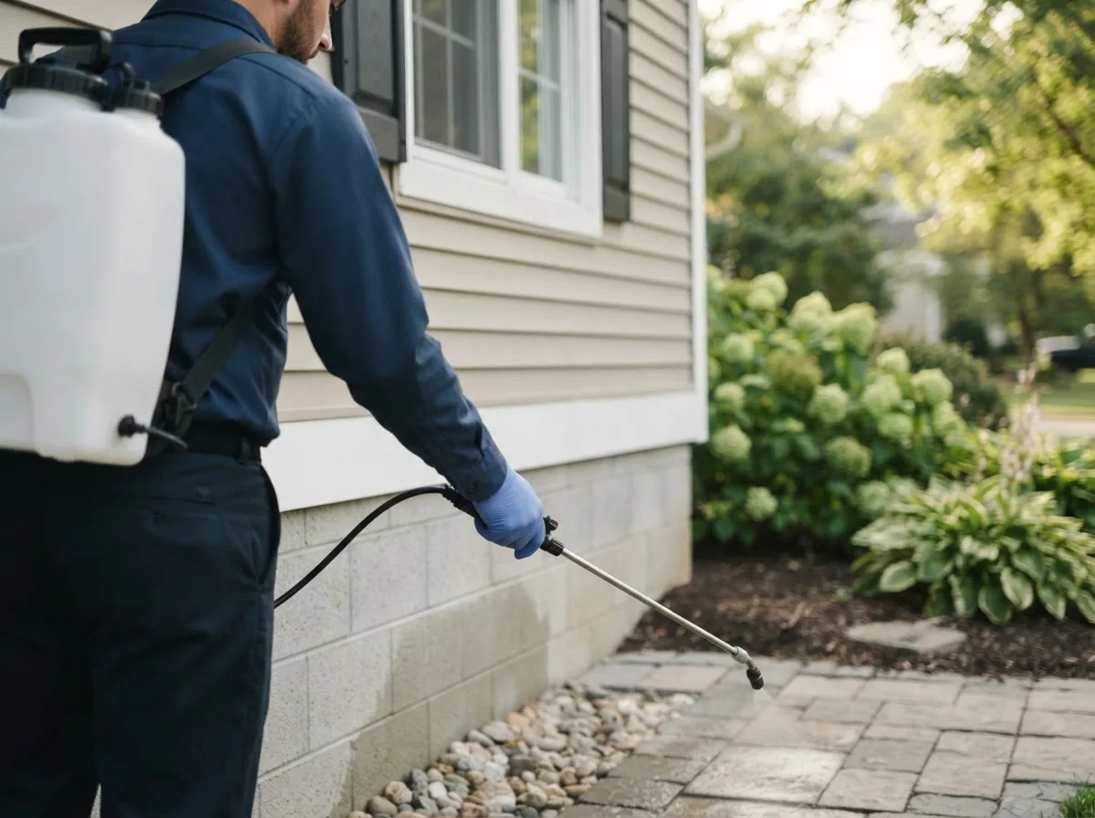 Pest control technician inspecting a home in Holstein, NE